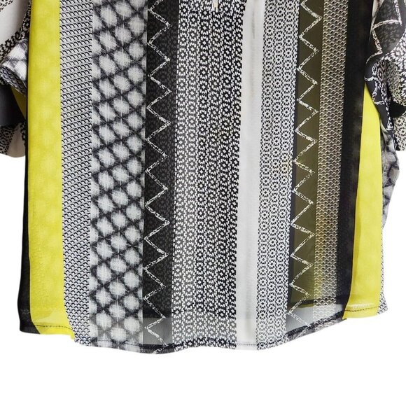 Frank Lyman Sheer Tunic Blouse | US 14 | Black White Lime Half Zip - Picture 6 of 10
